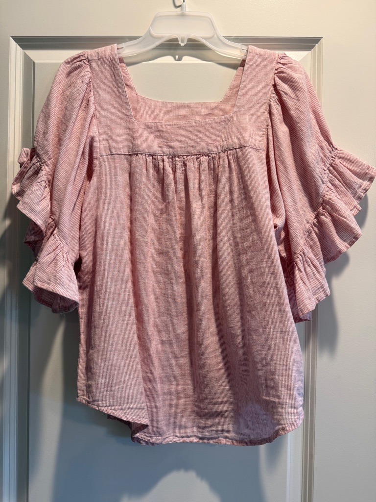 Beachlunchlounge Naomi Square Neck Flutter Sleeve Linen Shirt Size:S